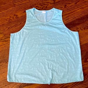 Sports tank top with draw string at bottom.
